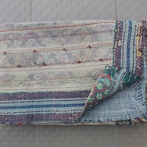 Soft Cotton Kantha Throw | Vintage Patchwork Quilt | Boho Sofa or Bed Blanket