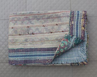 Miękki bawełniany koc Kantha | Vintage Patchwork Quilt | Boho Sofa lub koc na łóżko