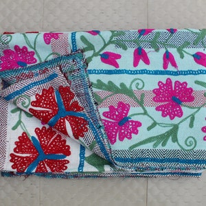 Vintage Suzani Quilt: Handmade Indian Cotton Bedspread