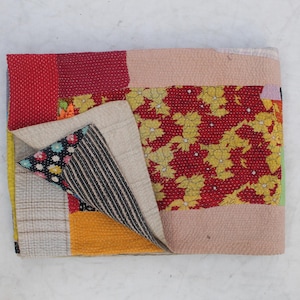 Edredón Kantha vintage de patchwork: ropa de cama bohemia para dos personas
