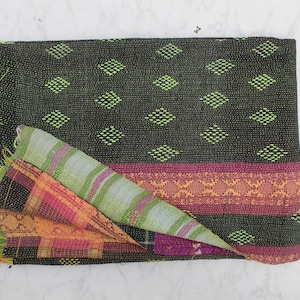 Hand Embroidered Kantha Quilt: Suzani Wool Floral Cotton Bed Cover