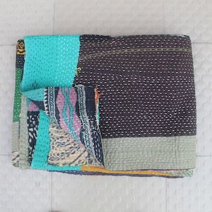 Vintage Kantha Quilt: Handmade Indian Cotton Bedding Throw (52x72 Inches)