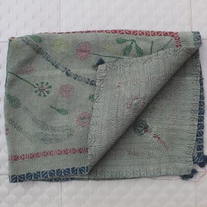 Handmade Green Nakshi Kantha Wall Hanging | 25x33 Inch Vintage Embroidered Textile | Bengali Folk Art Quilt