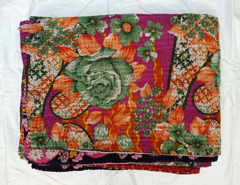 Vintage Kantha Master Rare Piece Rug Throw Heavy Unique Old Boho Bohemian Indian Hand stitched Antique Wall Hanging Quilt