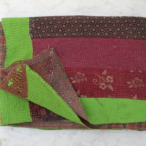 Patchwork Vintage Kantha Quilt: Hand-Stitched Cotton Throw Blanket