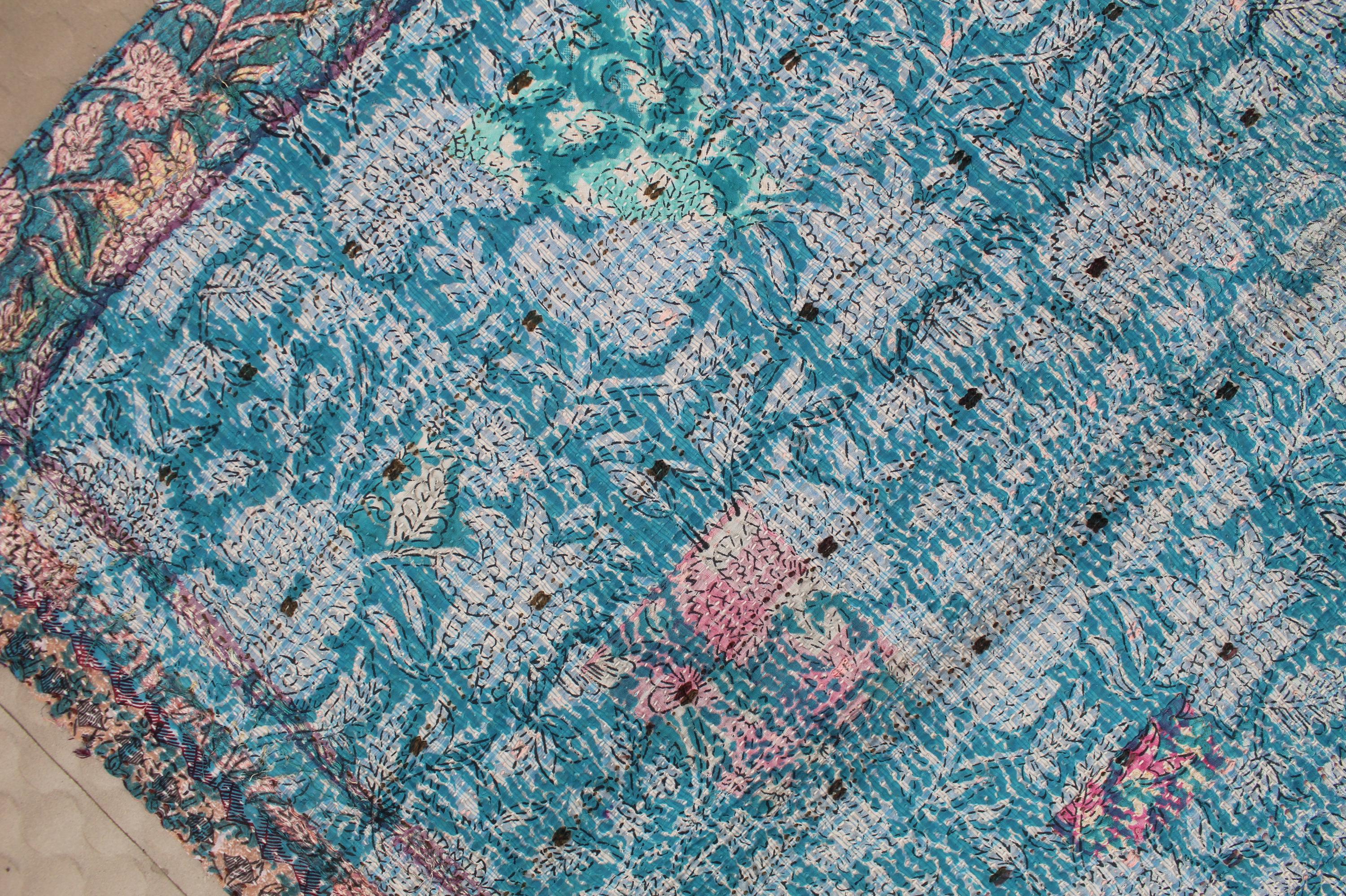 Impresión Floral Reversible Indio Hecho A Mano 100% Algodón - España