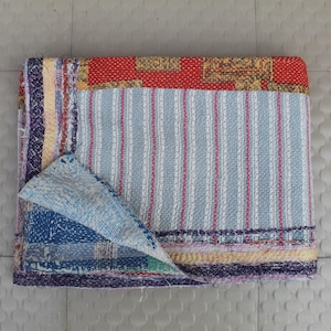One of a Kind Vintage Kantha Quilt - Bohemian Style Throw & Blanket, Handmade Indian Cotton Beding, Bengal Kantha Quilt Fbric
