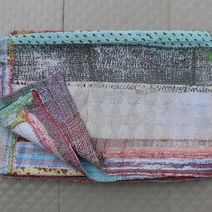 One of a Kind - Vintage Kantha Quilt - Bohemian Style Throw & Blanket, Handmade Indian Cotton Beding, Bengal Kantha Quilt Fbric