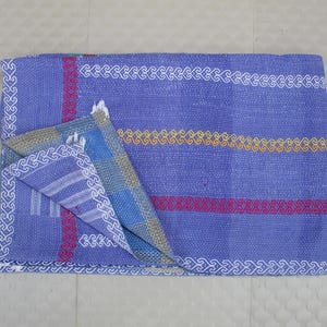 Vintage Hand-Stitched Kantha Quilt: Cotton Bedspread or Wall Hanging
