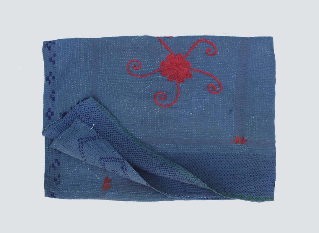 Edredón Kantha De Seda Vintage: Manta India De Patchwork Hecha A Mano - México