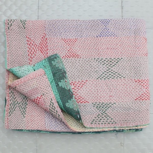 Vintage Kantha Quilt: Hand-Stitched Cotton Blanket, Wall Hanging Bedspread