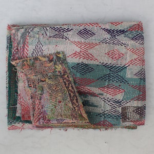 Vintage Twin Kantha Quilt: Hand-Stitched Indian Cotton Bedspread