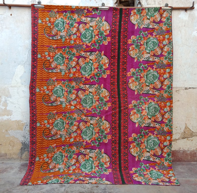 Vintage Kantha Master Rare Piece Rug Throw Heavy Unique Old Boho Bohemian Indian Hand stitched Antique Wall Hanging Quilt