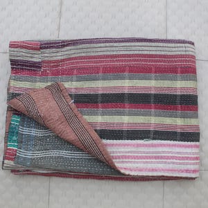 One of a Kind Vintage Kantha Quilt - Bohemian Style Throw & Blanket, Handmade Indian Cotton Beding, Bengal Kantha Quilt Fbric