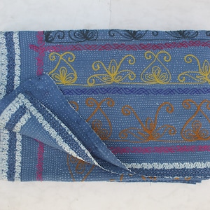 Exclusive Indigo Suzani Vintage Kantha quilt, Handmade Kantha Throw,Home Decor,suzani embroidered Blankets,Antique Look Bedding Quilt