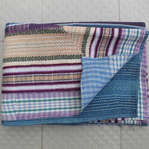 Geometric Kantha Quilt: Twin Size Reversible Cotton Throw