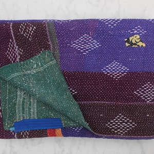 Vintage Kantha Quilt: Reversible Hand-Stitched Throw, Twin Size