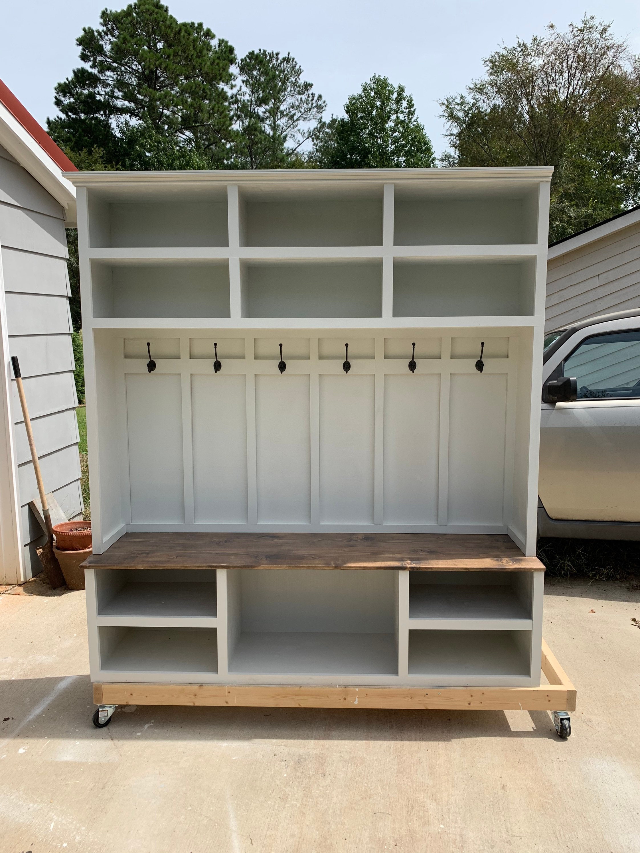 Hall Tree With Storage Bench And Coat Racks, Entryway Organizer With 2 Cabinet Doors - On Sale - Bed Bath & Beyond - 40434770