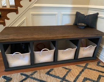Farmhouse bench || entryway shoe storage || Mudroom Bench || Custom sizes and color Available || entryway bench