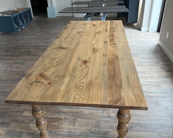 Distressed Farmhouse Dining Table: Eastern White Pine, Customizable