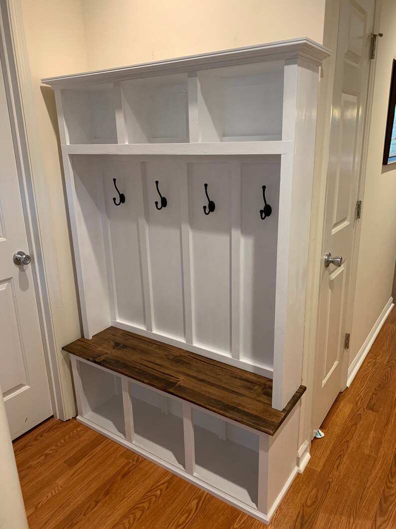 Farmhouse Hallway Tree with Bench and Storage Mudroom Etsy