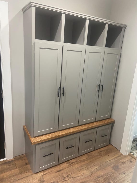 Farmhouse Hall Tree: Mudroom Locker, Entryway Coat Rack & Shoe Storage