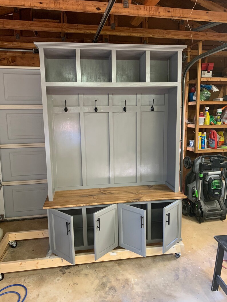 Farmhouse Hallway Tree with Bench and Storage Mudroom Etsy