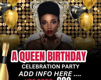 Birthday Queen Flyer Template, Editable Party Invite (Digital Download)