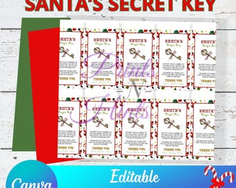 Santa's Magic Key Tag | No Chimney Poem, Editable Canva Template (Instant Download)