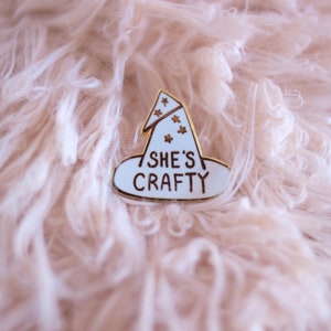 She's Crafty Enamel Lapel Pin- White & Gold