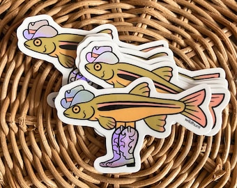 Adhesivo de vinilo holográfico con forma de pez y bota de vaquero