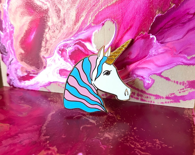 Unicorn Enamel Pin - Pastel Blue/White/Pink (Trans Flag)