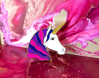 Unicorn Enamel Pin - Pink/Blue/Purple (Bi Flag)