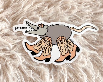 Sticker vinyle cowboy opossum