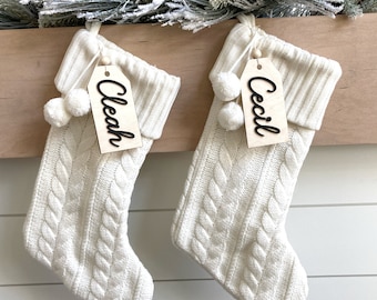 SET OF 2 Wood Stocking Name Tags | Custom Stocking Tag | Christmas Stocking Name Tag | Laser Cut Stocking Name | Personalized Name Tag