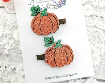 Pumpkin Hair Clips: Glitter Fall Hair Barrettes - Set of 2