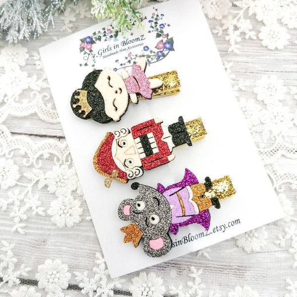 Christmas hair clips set-Fringe clips-Nutcracker hair clip-Mouse king hair clip-Ballerina Girl hair clip-Toddler hair clip-Christmas gift