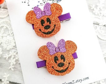 Halloween Mouse Hair Clips: Pumpkin Barrette Set