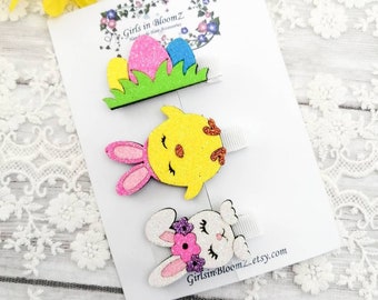 Easter hair clips-Easter bunny hair clip/Fringe clips/Small hair clips/Toddler hair clips/Easter chick hair clip/Egg hair clip