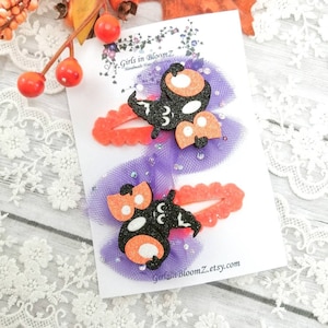 Halloween Bat Hair Clips: Glitter Snap Clips, Set of 2