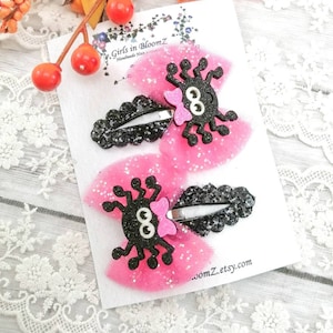 Spider hair clips-Halloween hair clips-Small hair clips-Fringe clips-Glitter snap clips-Halloween hair bows
