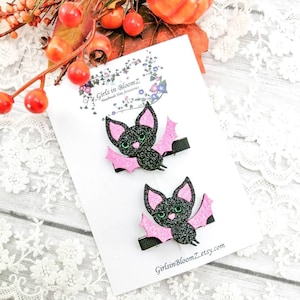 Cute Bat hair clips-Halloween hair clips-Fringe clips-Glitter snap clips-Halloween hair bows-Halloween snap clips-Bat barrette
