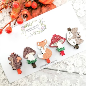 Autumn Animal Hair Clips: Handmade Fall Fox, Hedgehog, Mushroom