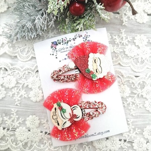 Mr. & Mrs. Santa Glitter Hair Clips: Christmas Accessories