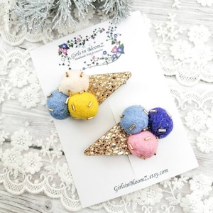 Felt Ice Cream Hair Clips: Toddler Girl Piggies Bows