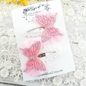 Glitter Butterfly Snap Hair Clips: Pink Hair Bows, Set of 2
