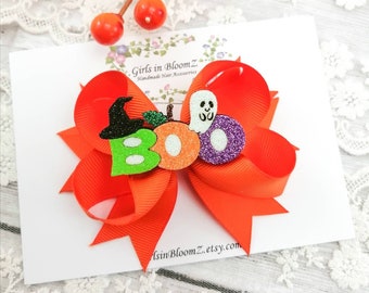 Laço de cabelo de Halloween: Presilha de fita ou faixa de cabeça assustadora BOO