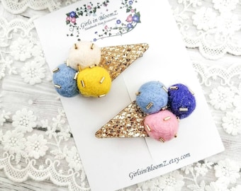 Felt Ice Cream Hair Clips: Toddler Girl Piggies Bows