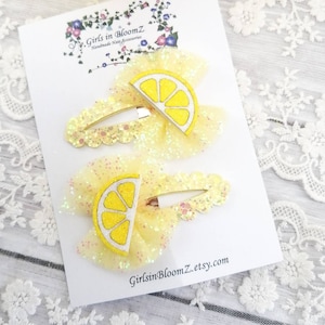 Lemon Hair Clips: Glitter Citrus Snap Clips - Set of 2