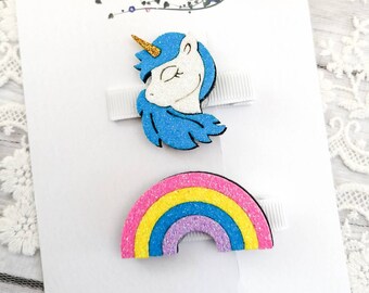 Handmade Unicorn & Rainbow Hair Clip Set: Non-Slip Toddler Hair Accessories